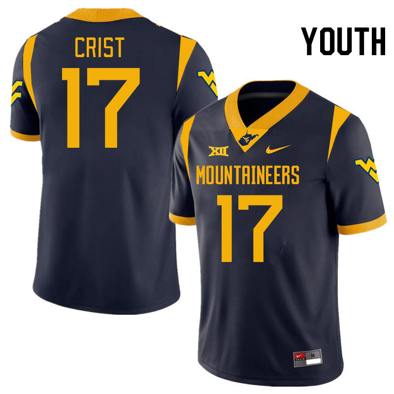 Youth #17 Jackson Crist West Virginia Mountaineers College 2024 New Uniforms Football Jerseys Stitch